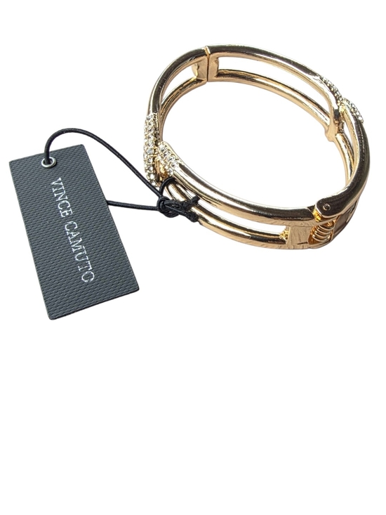 Vince Camuto Jewelry - Vince Camuto Gold Crystal-Embellished Double-Band Hinged Bangle